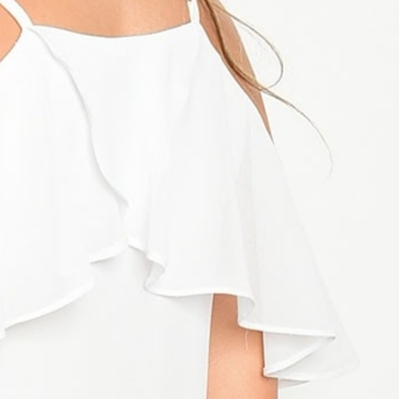 White Cold Shoulder Ruffle Shift Dress - Picture 5 of 8